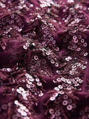 Burgundy Red Feather Sequin Bandeau Maxi Dress - Image 7 of 7