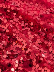 Red Sequin Quarter Sleeve Mesh Top - Image 7 of 8