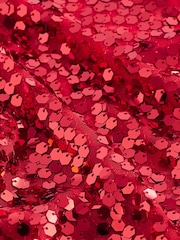 Red Sequin Quarter Sleeve Mesh Top - Image 8 of 8