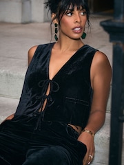 Black Velvet Tie Front Waistcoat - Image 1 of 8