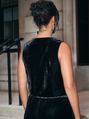 Black Velvet Tie Front Waistcoat - Image 3 of 8