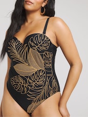 Simply Be Black Magisculpt Embroidered Bandeau Swimsuit - Image 1 of 4