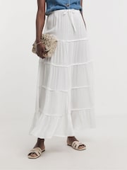 JD Williams White Crinkle Tiered Maxi Skirt - Image 1 of 4