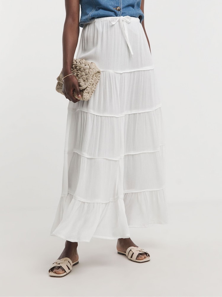 JD Williams White Crinkle Tiered Maxi Skirt - Image 1 of 4