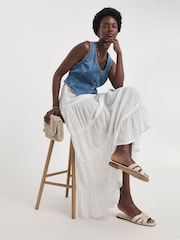 JD Williams White Crinkle Tiered Maxi Skirt - Image 2 of 4