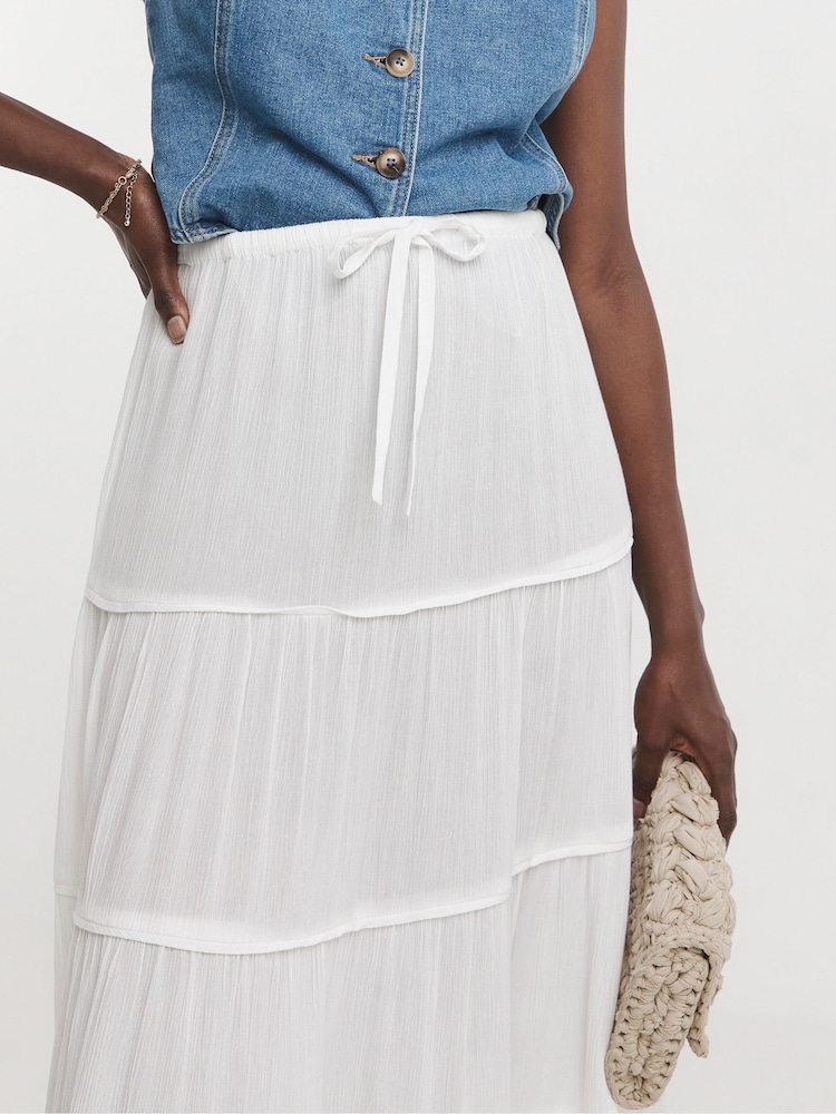 JD Williams White Crinkle Tiered Maxi Skirt - Image 4 of 4
