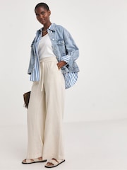 JD Williams Natural Linen Mix Wide Leg Trousers - Image 1 of 4
