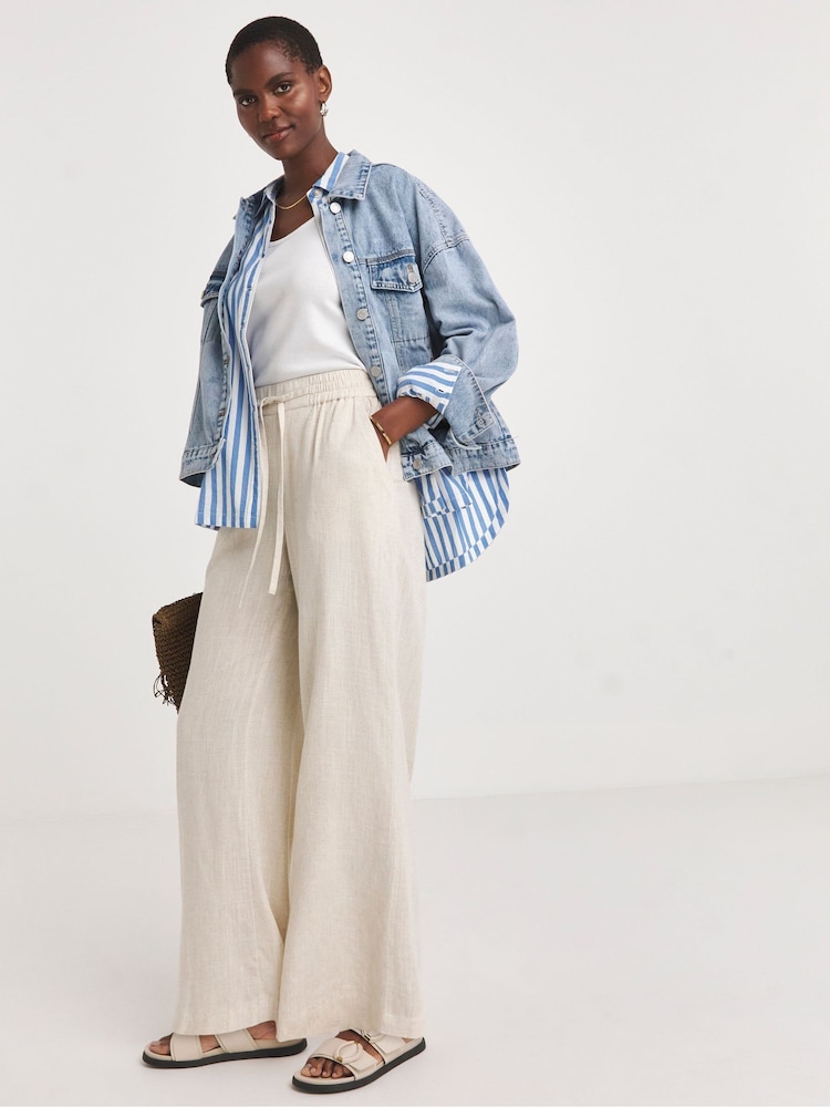 JD Williams Natural Linen Mix Wide Leg Trousers - Image 1 of 4