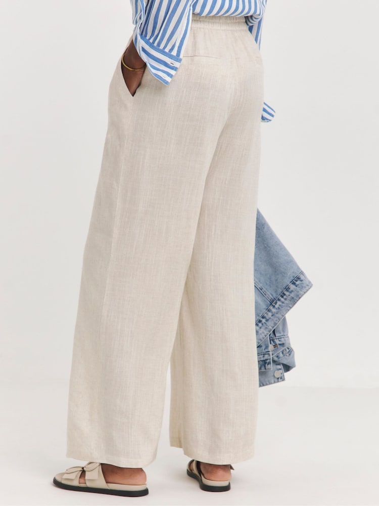JD Williams Natural Linen Mix Wide Leg Trousers - Image 2 of 4