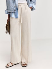 JD Williams Natural Linen Mix Wide Leg Trousers - Image 3 of 4