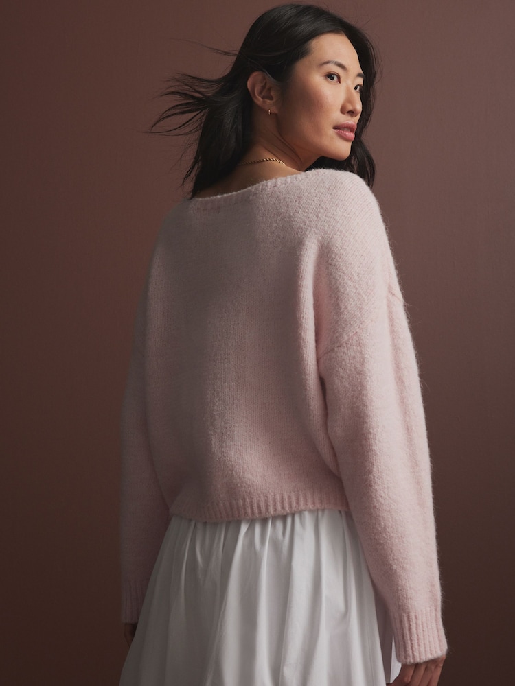 Pink Blush Soft Touch Bardot Off The Shoulder Knitted Jumper with Alpaca - Image 4 of 8