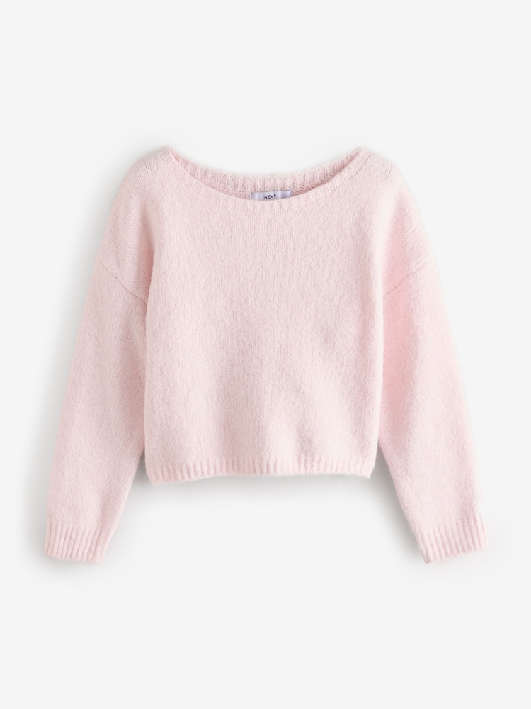 Pink Blush Soft Touch Bardot Off The Shoulder Knitted Jumper with Alpaca - Image 6 of 8