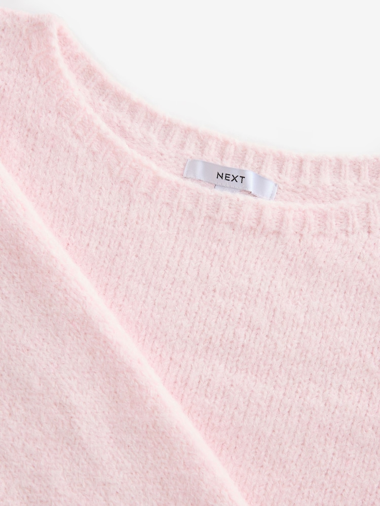 Pink Blush Soft Touch Bardot Off The Shoulder Knitted Jumper with Alpaca - Image 8 of 8