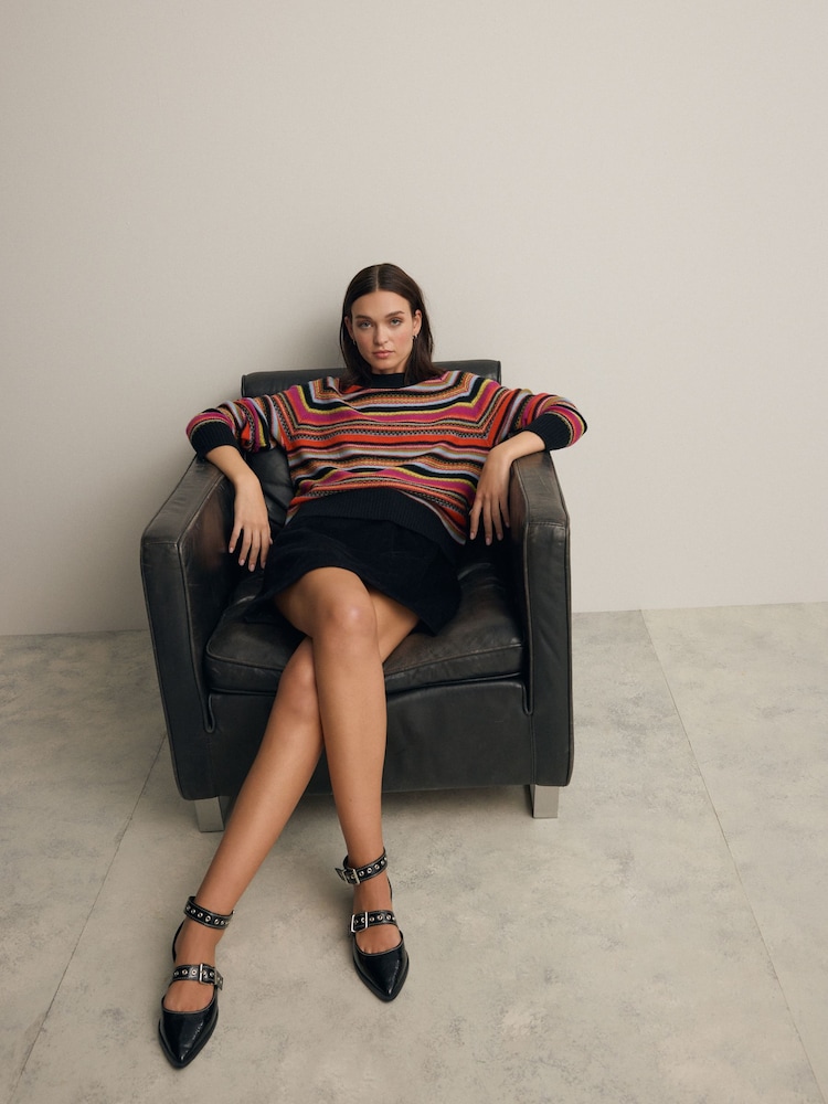 Regenbogenfarben - Premium Pullover aus 100 % Lammwolle mit Strickmuster und Rundhalsausschnitt - Bild 2 von 8 Regenbogenfarben - Premium Pullover aus 100 % Lammwolle mit Strickmuster und Rundhalsausschnitt - Bild 2 von 8