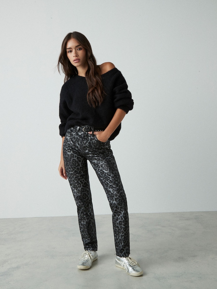 Black Soft Touch Bardot Off The Shoulder Knitted Jumper with Alpaca - Image 3 of 9