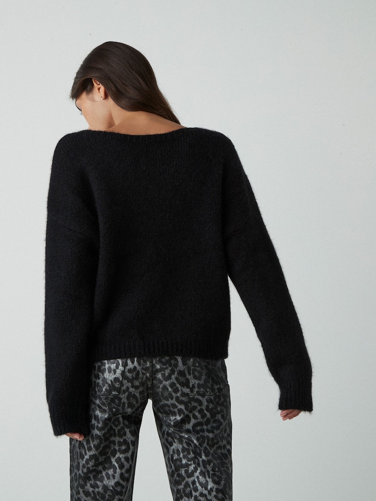 Black Soft Touch Bardot Off The Shoulder Knitted Jumper with Alpaca - Image 5 of 9