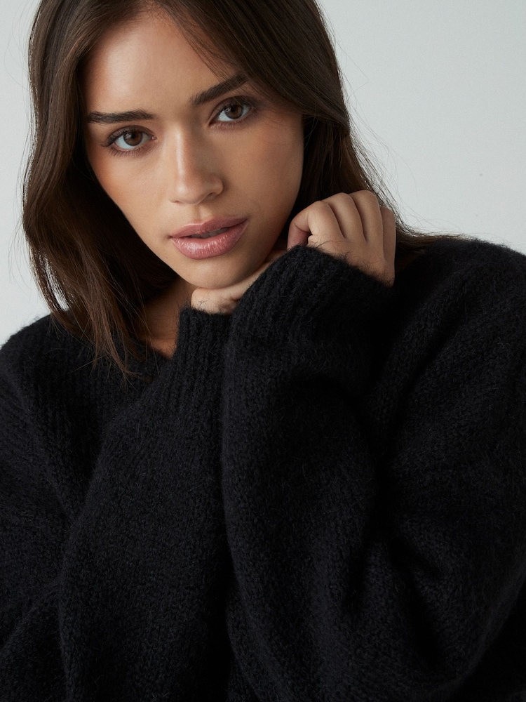 Black Soft Touch Bardot Off The Shoulder Knitted Jumper with Alpaca - Image 6 of 9