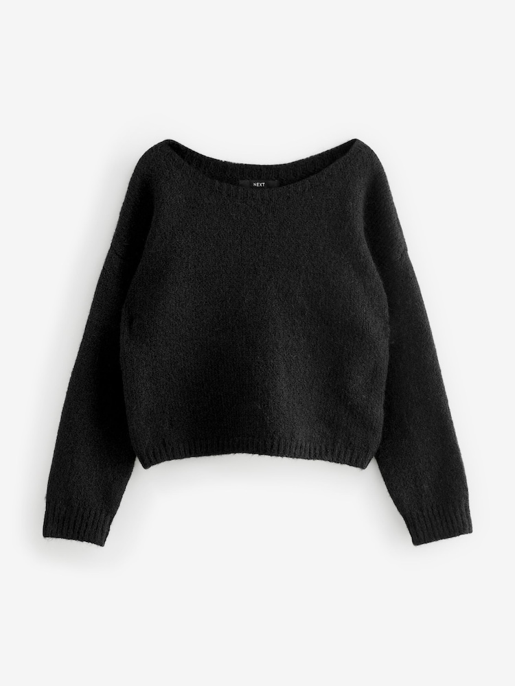 Black Soft Touch Bardot Off The Shoulder Knitted Jumper with Alpaca - Image 7 of 9