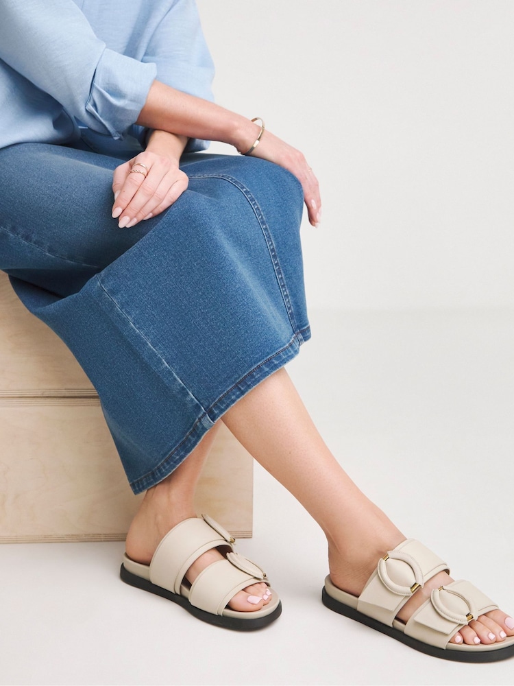 Anthology By JD Williams Natural Leather Slides in Wide Fit - Image 1 of 4
