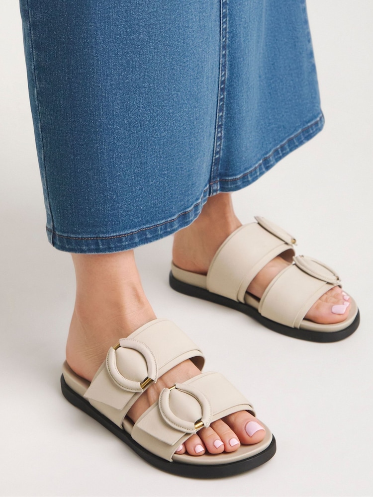 Anthology By JD Williams Natural Leather Slides in Wide Fit - Image 4 of 4