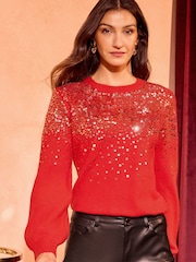 Love & Roses Red Petite Cosy Crew Neck Jumper - Image 1 of 4
