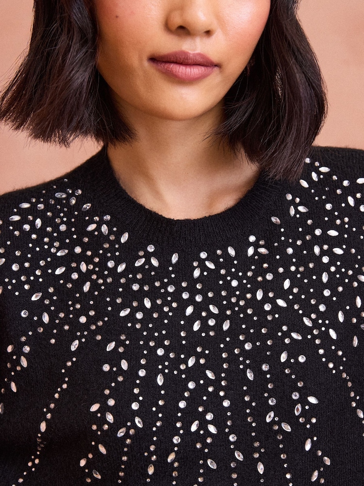 Love & Roses Black Sequin Cosy Crew Neck Jumper - Image 2 of 4 Love & Roses Black Sequin Cosy Crew Neck Jumper - Image 2 of 4