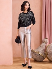 Love & Roses Black Sequin Cosy Crew Neck Jumper - Image 3 of 4