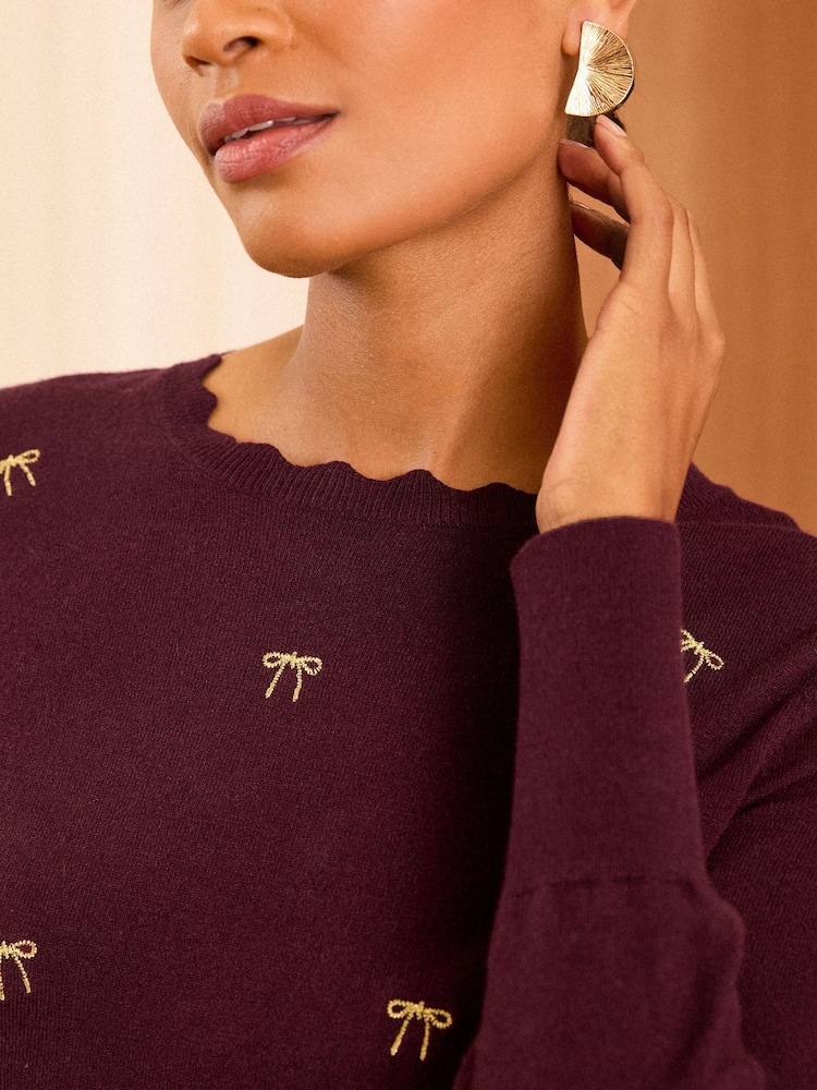 Love & Roses Burgundy Red Fine Gauge Stitch Detail Jumper - Image 2 of 4