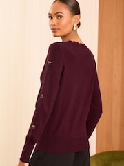 Love & Roses Burgundy Red Fine Gauge Stitch Detail Jumper - Image 3 of 4