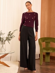 Love & Roses Burgundy Red Fine Gauge Stitch Detail Jumper - Image 4 of 4