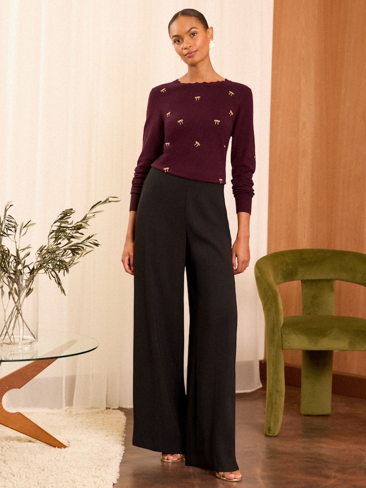 Love & Roses Burgundy Red Fine Gauge Stitch Detail Jumper - Image 4 of 4