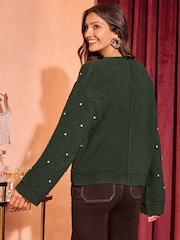 Love & Roses Green V Neck Diamante Jumper - Image 4 of 4