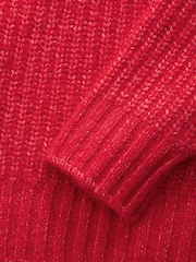 Red Chunky Rib High Roll Neck Knitted Jumper with Alpaca - Image 10 of 10