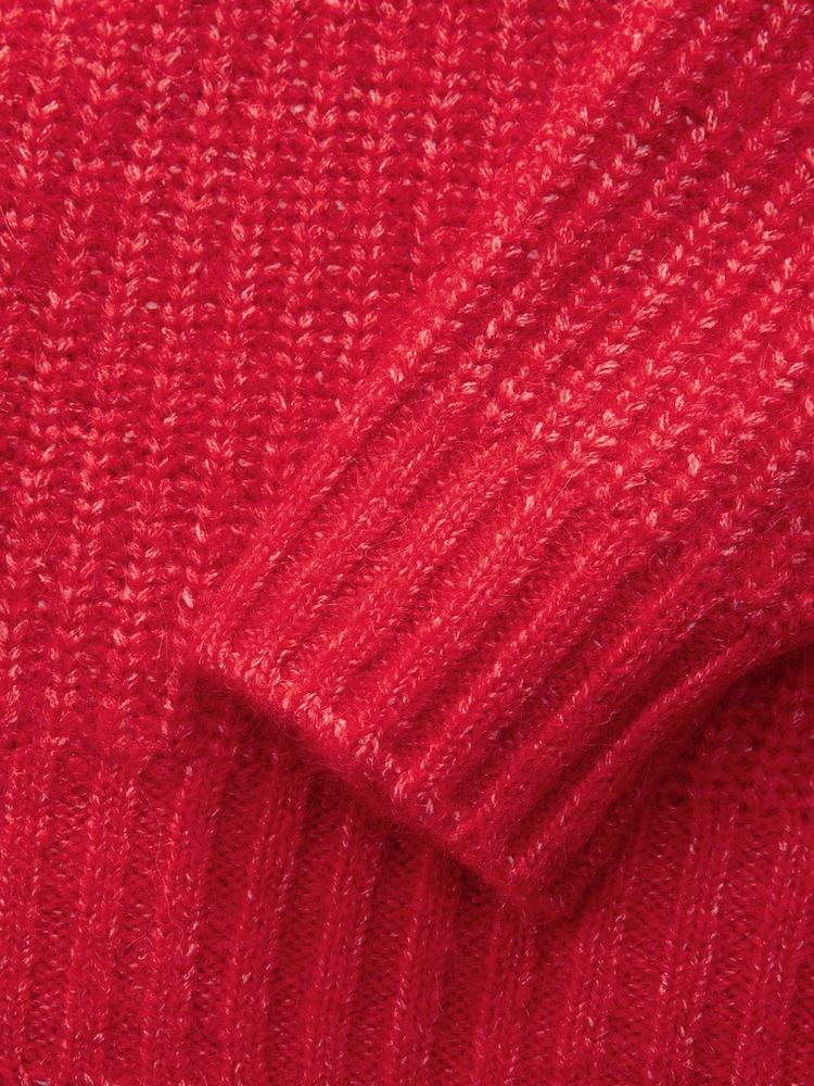 Red Chunky Rib High Roll Neck Knitted Jumper with Alpaca - Image 10 of 10