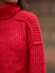 Red Chunky Rib High Roll Neck Knitted Jumper with Alpaca - Image 4 of 10