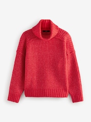 Red Chunky Rib High Roll Neck Knitted Jumper with Alpaca - Image 6 of 10