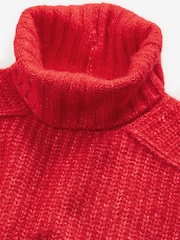 Red Chunky Rib High Roll Neck Knitted Jumper with Alpaca - Image 7 of 10