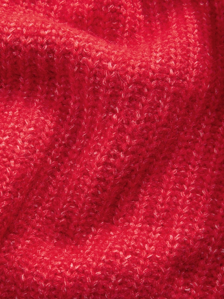 Red Chunky Rib High Roll Neck Knitted Jumper with Alpaca - Image 9 of 10