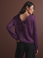 Red Burgundy Berry Sequin Embellished Sparkle Bow Back Knitted Jumper - Image 1 of 7