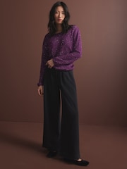 Red Burgundy Berry Sequin Embellished Sparkle Bow Back Knitted Jumper - Image 2 of 7