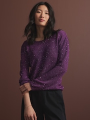 Red Burgundy Berry Sequin Embellished Sparkle Bow Back Knitted Jumper - Image 3 of 7