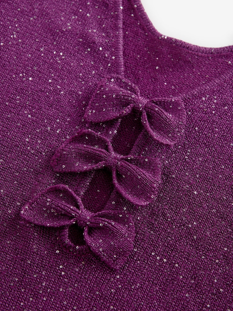 Red Burgundy Berry Sequin Embellished Sparkle Bow Back Knitted Jumper - Image 6 of 7