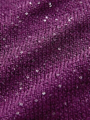 Red Burgundy Berry Sequin Embellished Sparkle Bow Back Knitted Jumper - Image 7 of 7