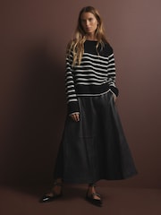 Black White Stripe Soft Touch Crew Neck Knitted Jumper with Alpaca - Image 2 of 8