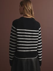 Black White Stripe Soft Touch Crew Neck Knitted Jumper with Alpaca - Image 4 of 8