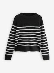 Black White Stripe Soft Touch Crew Neck Knitted Jumper with Alpaca - Image 6 of 8