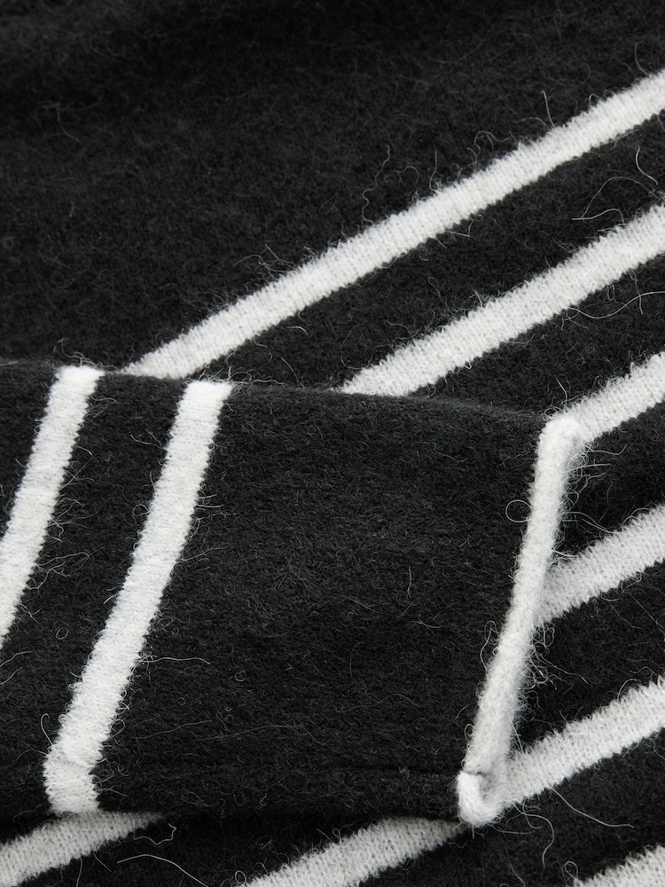 Black White Stripe Soft Touch Crew Neck Knitted Jumper with Alpaca - Image 7 of 8