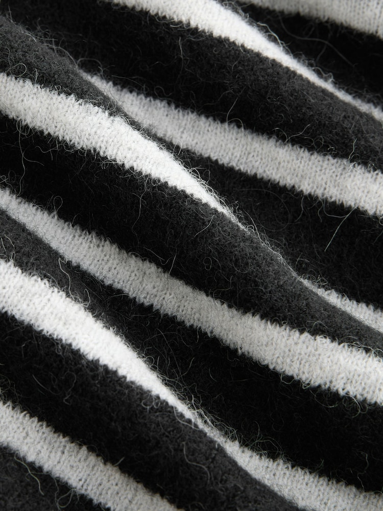 Black White Stripe Soft Touch Crew Neck Knitted Jumper with Alpaca - Image 8 of 8