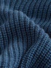 Blue Indigo Roll High Neck Ribbed Longline Knitted Jumper with Wool - Image 7 of 8