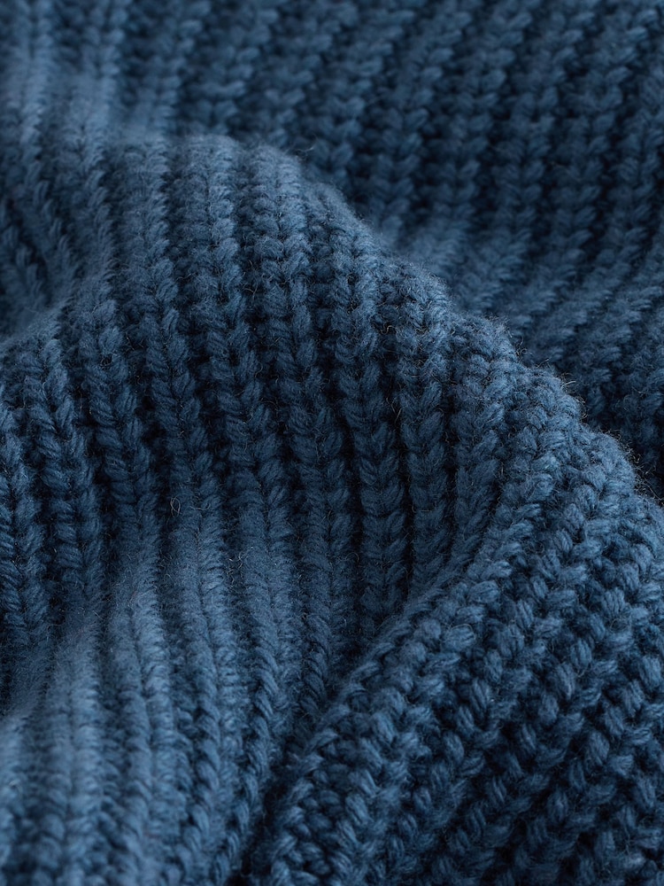 Blue Indigo Roll High Neck Ribbed Longline Knitted Jumper with Wool - Image 7 of 8